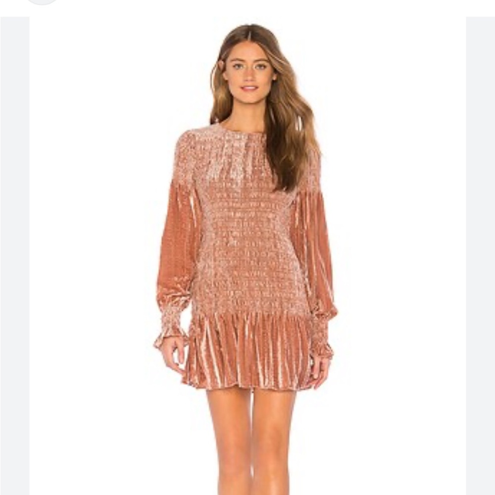 LoveShackFancy Velvet Long Sleeve Dress in Pink